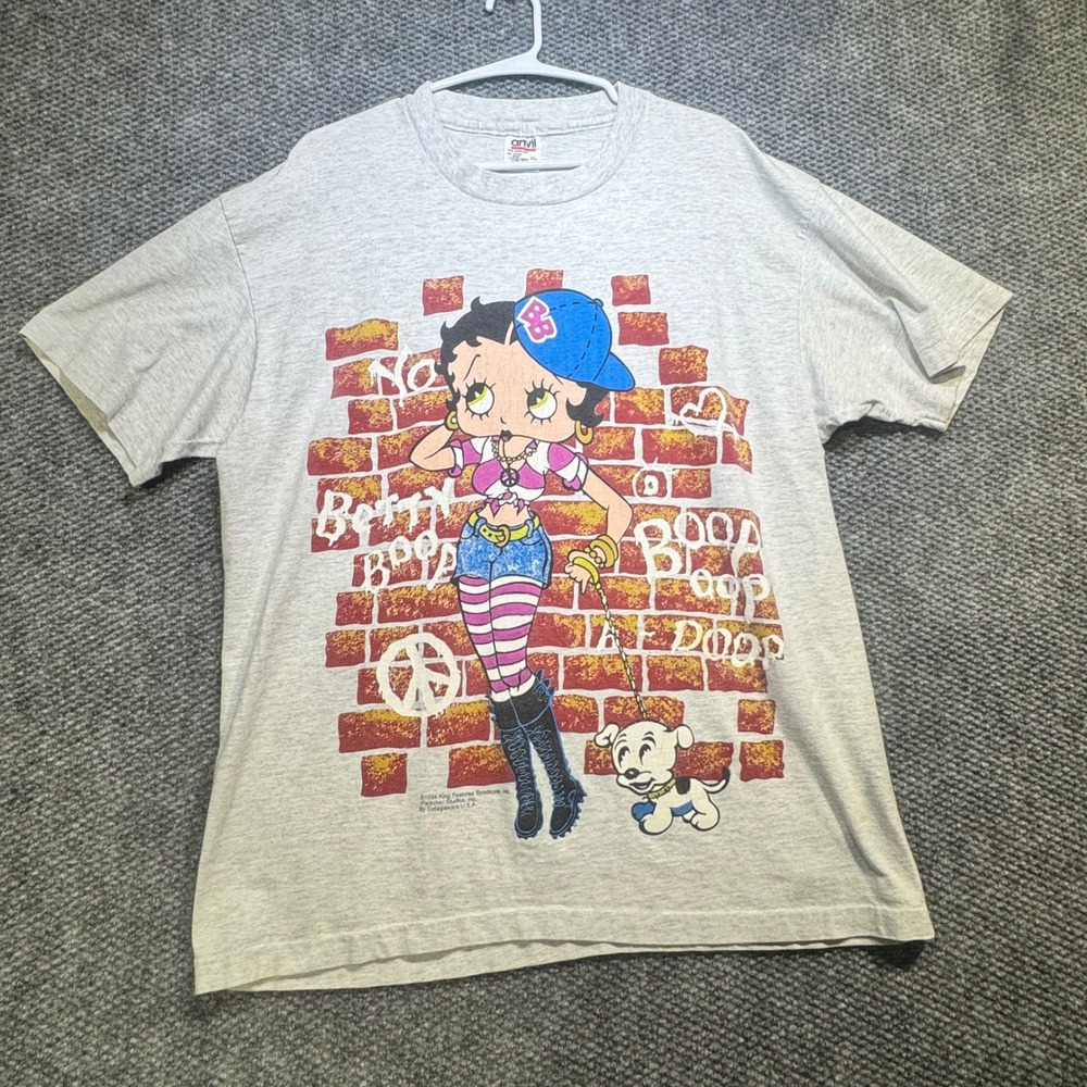 Vintage 1994 Betty Boop T Shirt Anvil Heather Gry XL Rare 90s Streetwear Graphic